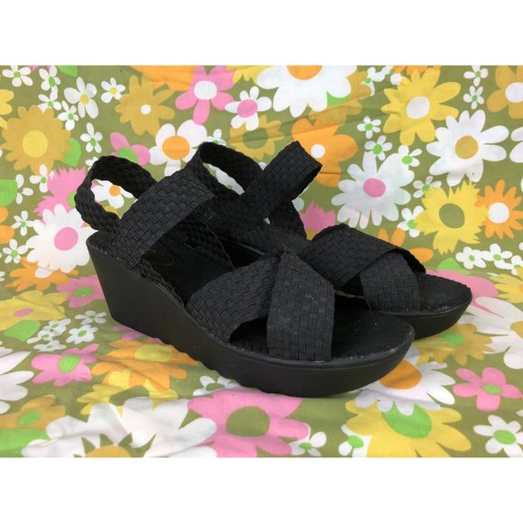 sz 10 black ankle strap platform sandals - Picture 6 of 6